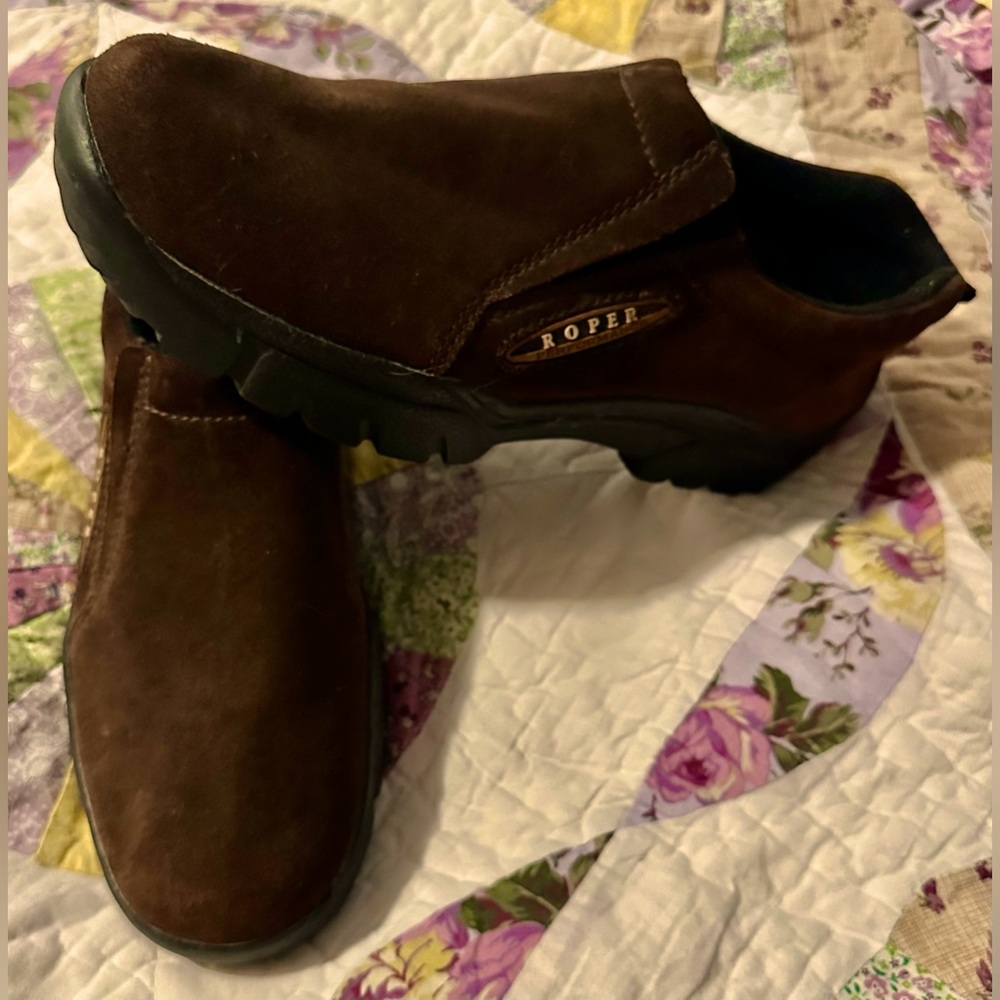 Roper Womens Sz 10 Mocha Leather Suede Performance Clogs Mules Western Cowgirl